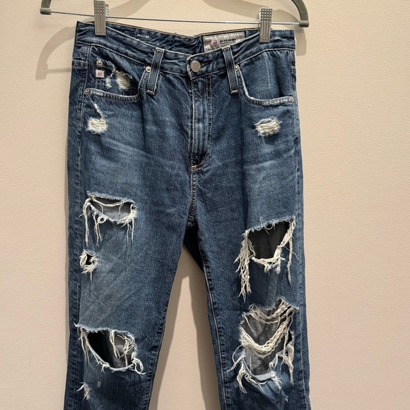 AG Aged Denim Phoebe Tapered Distressed Vintage High Waisted Blue Jeans 27 R - Picture 8 of 9